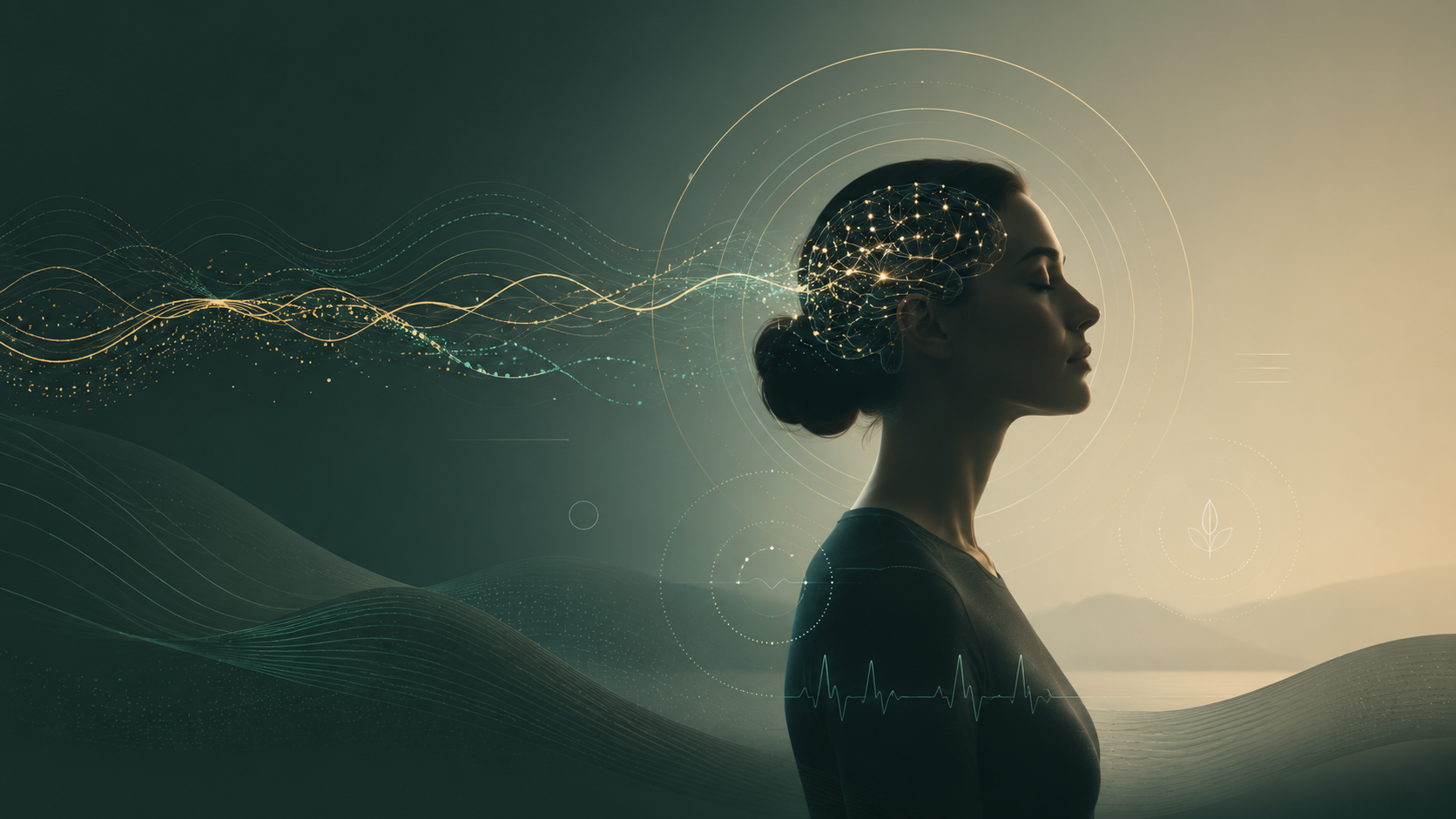 Calm premium neuroscience visual illustrating brain-body measurement